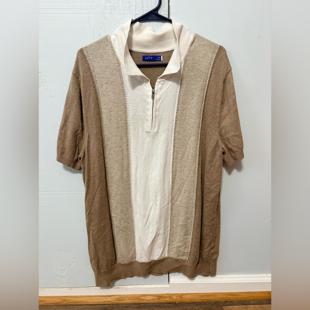 🤎 Apt. 9 Men’s Short Sleeve Knit Polo XXL | Colorblock Quarter Zip Sweater Polo